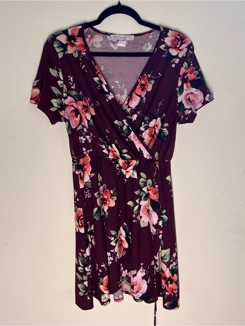 Love Fast Live Hard Burgundy Floral Faux Wrap Dress